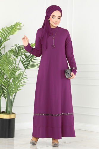 moda selvim Dress ASM2682 Damson - Thumbnail