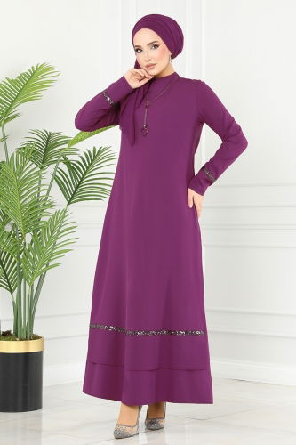 moda selvim Dress ASM2682 Damson - Thumbnail