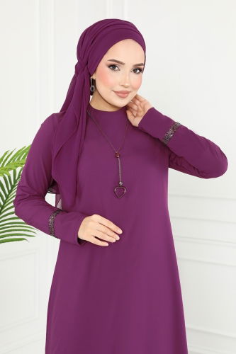 moda selvim Dress ASM2682 Damson - Thumbnail