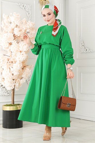 moda selvim Dress ASM2683 Benetton Green - Thumbnail