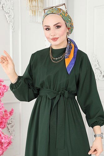 moda selvim ASM2683 نفتي جرين فستان - Thumbnail