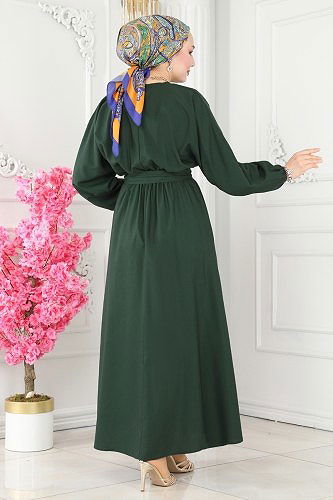 moda selvim ASM2683 نفتي جرين فستان - Thumbnail
