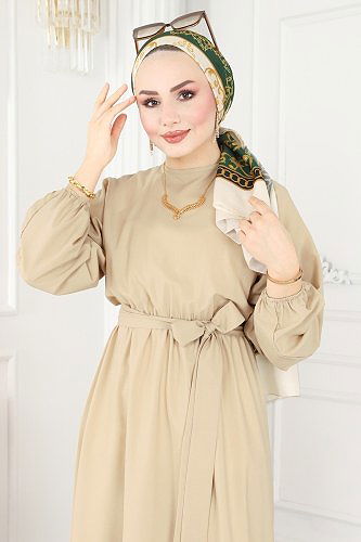 moda selvim Dress ASM2683 Stone - Thumbnail