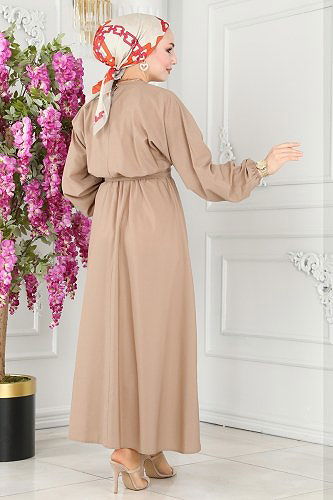 moda selvim ASM2683 بيج فستان - Thumbnail