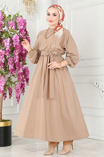 moda selvim ASM2683 بيج فستان - Thumbnail