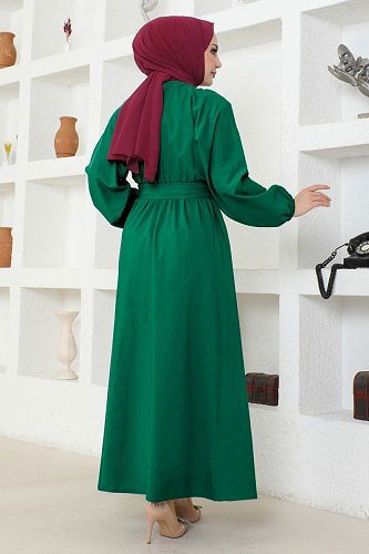 moda selvim Dress ASM2684 Emerald - Thumbnail
