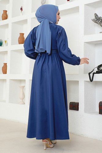 moda selvim Dress ASM2684 Indigo - Thumbnail