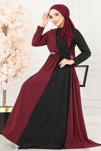 A.S.M. - Dress ASM2685 Burgundy & Black