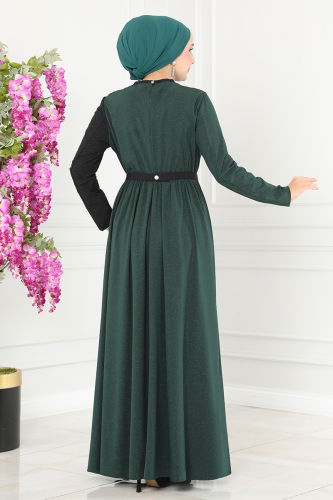 moda selvim Dress ASM2685 Emerald & Black - Thumbnail