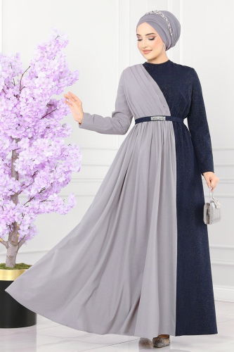 A.S.M. - Dress ASM2685 Gray&Navy Blue