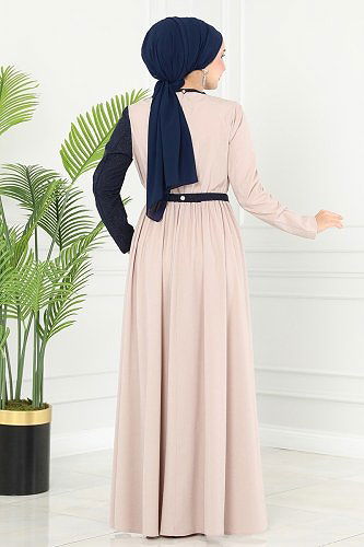 moda selvim Dress ASM2685 Vision&Navy Blue - Thumbnail