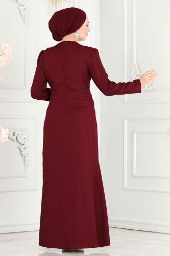 moda selvim Dress ASM2691 Burgundy - Thumbnail