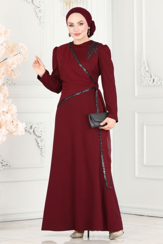 moda selvim Dress ASM2691 Burgundy - Thumbnail