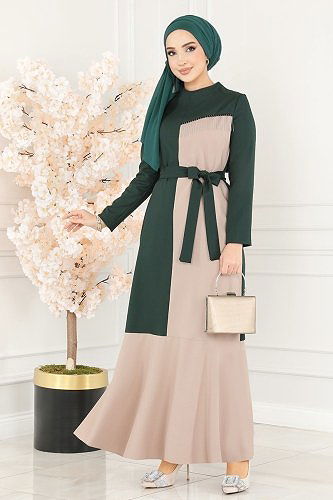 moda selvim الفستان زيتي ASM2692 - Thumbnail