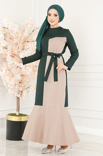 moda selvim الفستان زيتي ASM2692 - Thumbnail