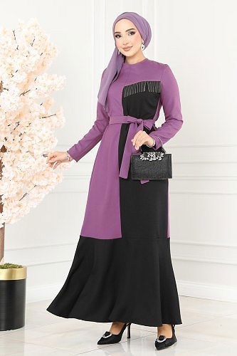 moda selvim الفستان ليلكي ASM2692 - Thumbnail