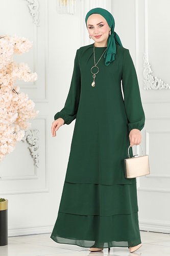 moda selvim Dress ASM2698 Emerald - Thumbnail
