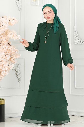 moda selvim Dress ASM2698 Emerald - Thumbnail