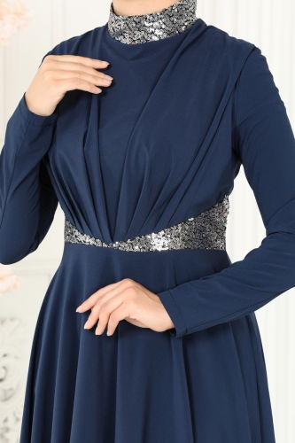 moda selvim Dress ASM2705 Navy Blue - Thumbnail