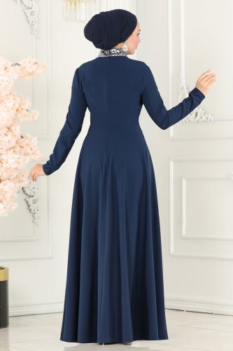 moda selvim Dress ASM2705 Navy Blue - Thumbnail