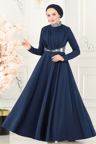 moda selvim Dress ASM2705 Navy Blue - Thumbnail