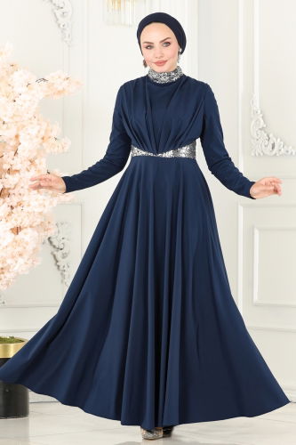 moda selvim Dress ASM2705 Navy Blue - Thumbnail