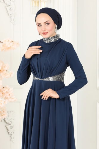 moda selvim Dress ASM2705 Navy Blue - Thumbnail