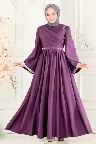 moda selvim Dress ASM2706 Lilac - Thumbnail