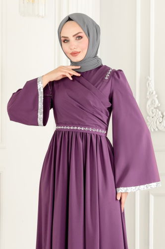 moda selvim Dress ASM2706 Lilac - Thumbnail