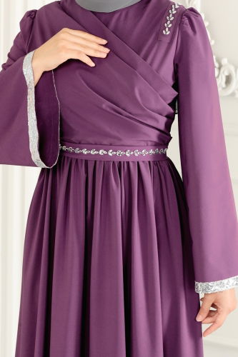 moda selvim Dress ASM2706 Lilac - Thumbnail