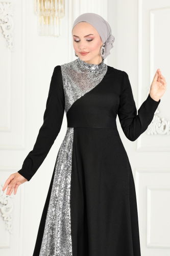 moda selvim Dress ASM2719 Black&Silver - Thumbnail