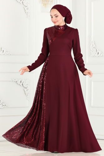 moda selvim Dress ASM2719 Claret Red - Thumbnail