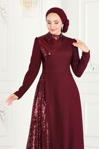 moda selvim Dress ASM2719 Claret Red - Thumbnail