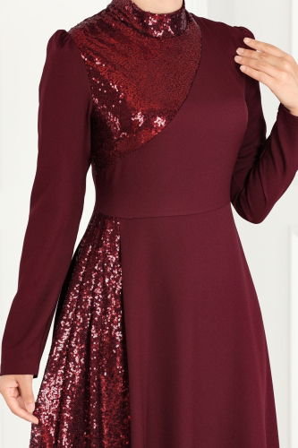 moda selvim Dress ASM2719 Claret Red - Thumbnail