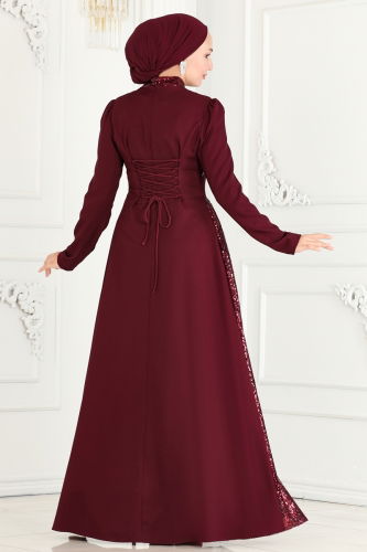 moda selvim Dress ASM2719 Claret Red - Thumbnail