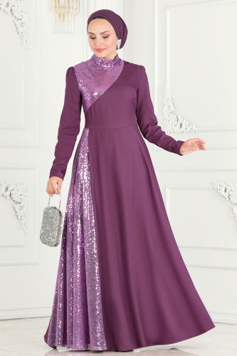 moda selvim Dress ASM2719 Lilac - Thumbnail