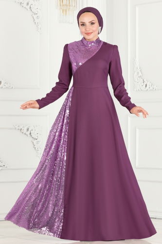 moda selvim Dress ASM2719 Lilac - Thumbnail