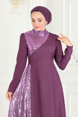 moda selvim Dress ASM2719 Lilac - Thumbnail