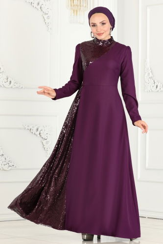 moda selvim Dress ASM2719 Purple - Thumbnail