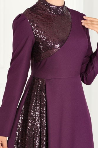 moda selvim Dress ASM2719 Purple - Thumbnail