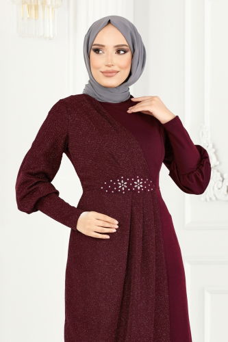 moda selvim Dress ASM2721 Burgundy - Thumbnail