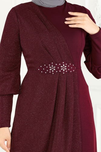 moda selvim Dress ASM2721 Burgundy - Thumbnail