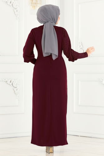 moda selvim Dress ASM2721 Burgundy - Thumbnail