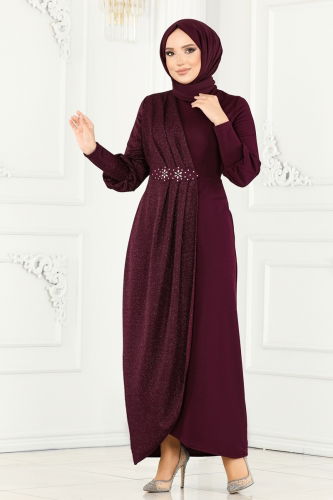 moda selvim Dress ASM2721 Damson - Thumbnail