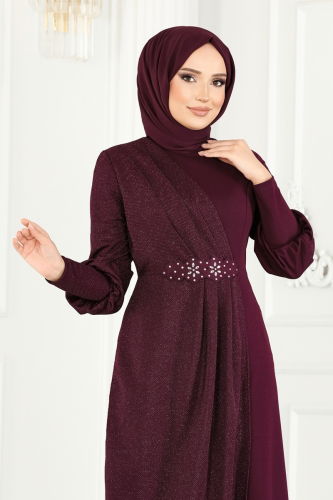 moda selvim Dress ASM2721 Damson - Thumbnail