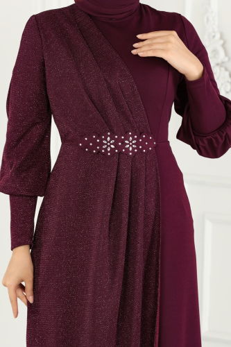 moda selvim Dress ASM2721 Damson - Thumbnail