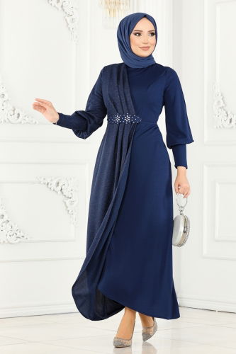 moda selvim Dress ASM2721 Navy Blue - Thumbnail