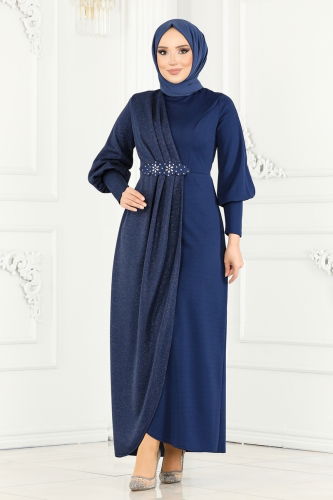 moda selvim Dress ASM2721 Navy Blue - Thumbnail