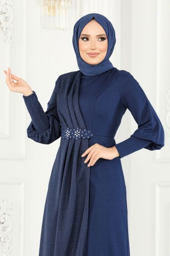 moda selvim Dress ASM2721 Navy Blue - Thumbnail