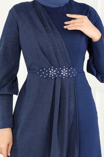 moda selvim Dress ASM2721 Navy Blue - Thumbnail